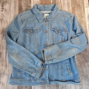 Western Women Denim Jean Jacket Lace Up Back School Casual Stretch Cotton Blue L